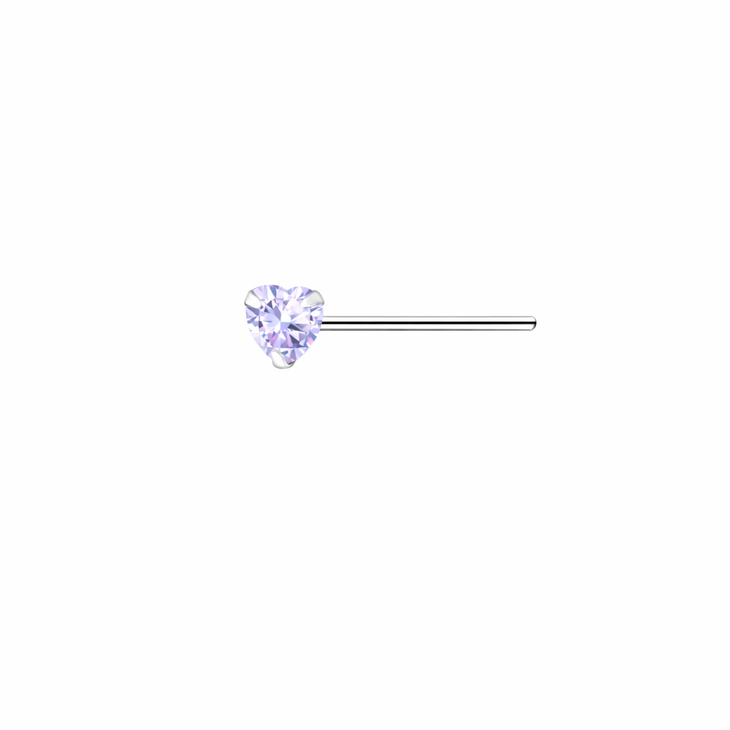 Sterling Silver Straight Nose Stud 3mm CZ Heart - Choose your colour - Melchior Jewellery 
