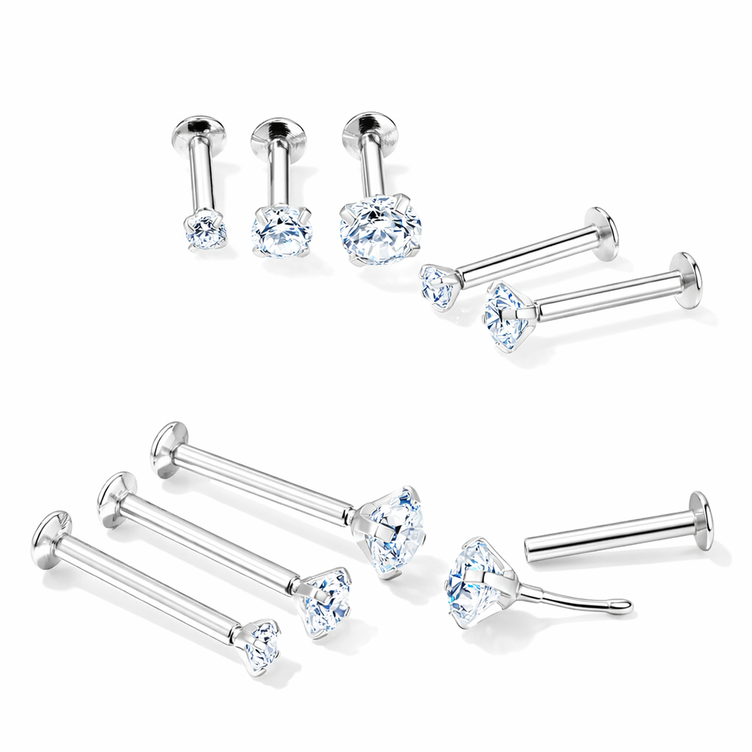 Clear Cubic Zirconia Steel Labret with Threadless top - Choose Your Size - Melchior Jewellery 