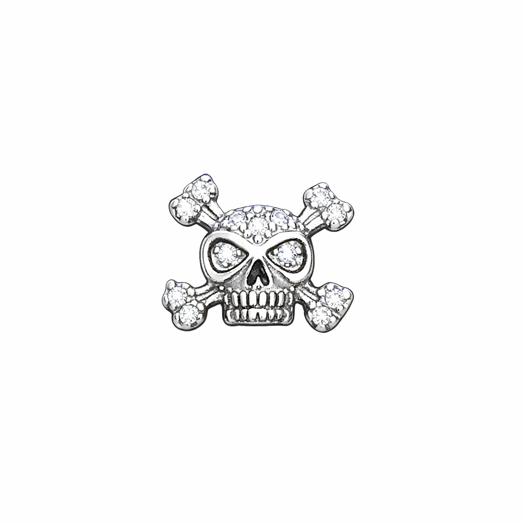Sterling Silver Mens CZ Crystal Skull Single Stud Earring - Melchior Jewellery 