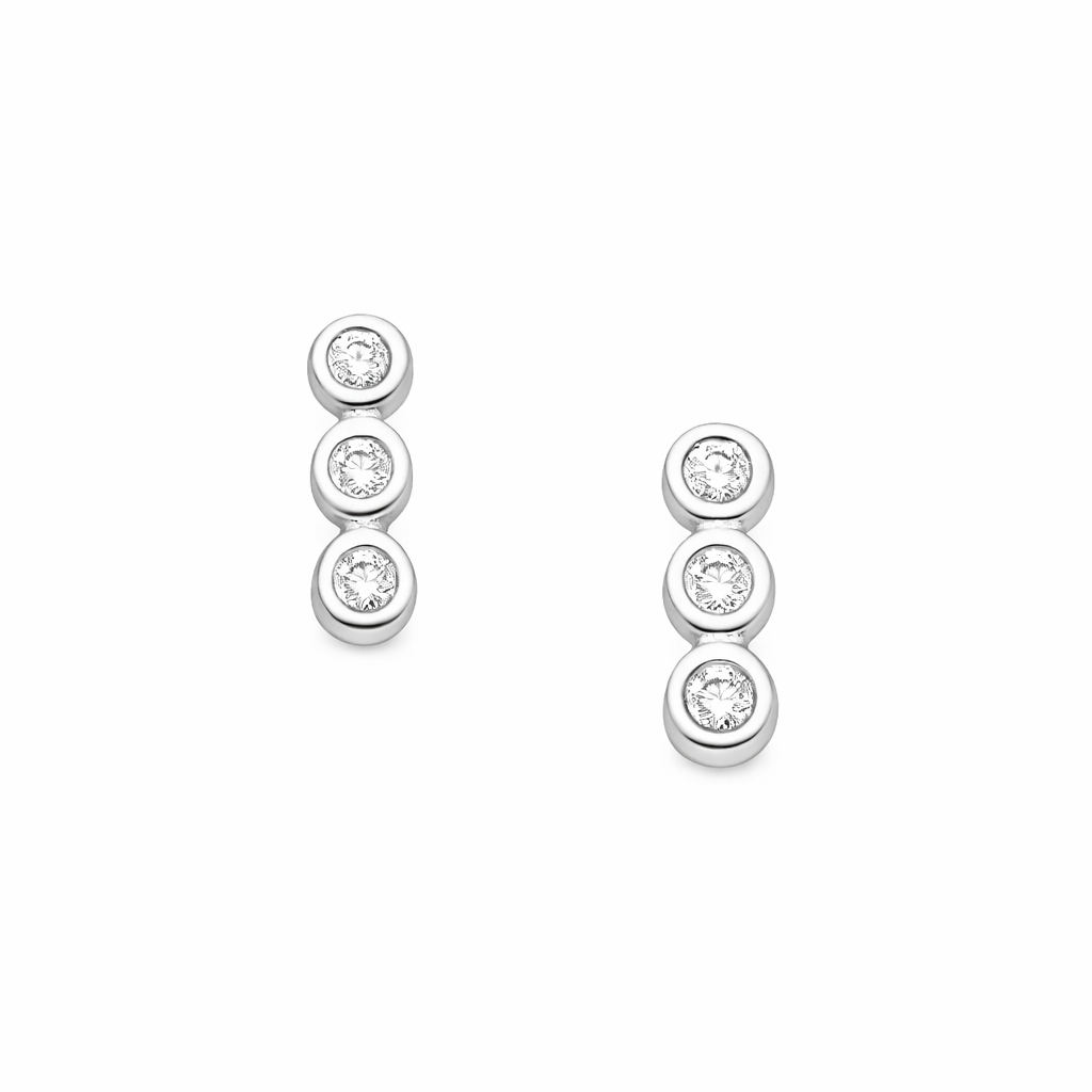 Sterling Silver Tiny Triple Round CZ Stud Earrings - Melchior Jewellery 