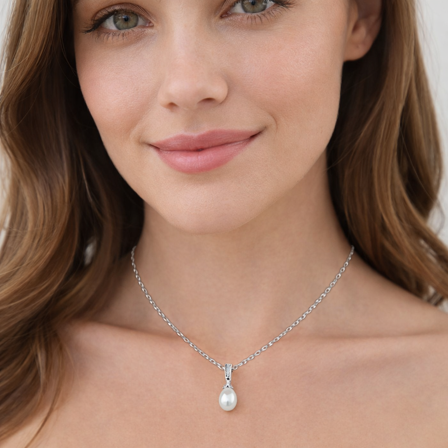 Sterling Silver Pearl & CZ Pendant Necklace - Melchior Jewellery 
