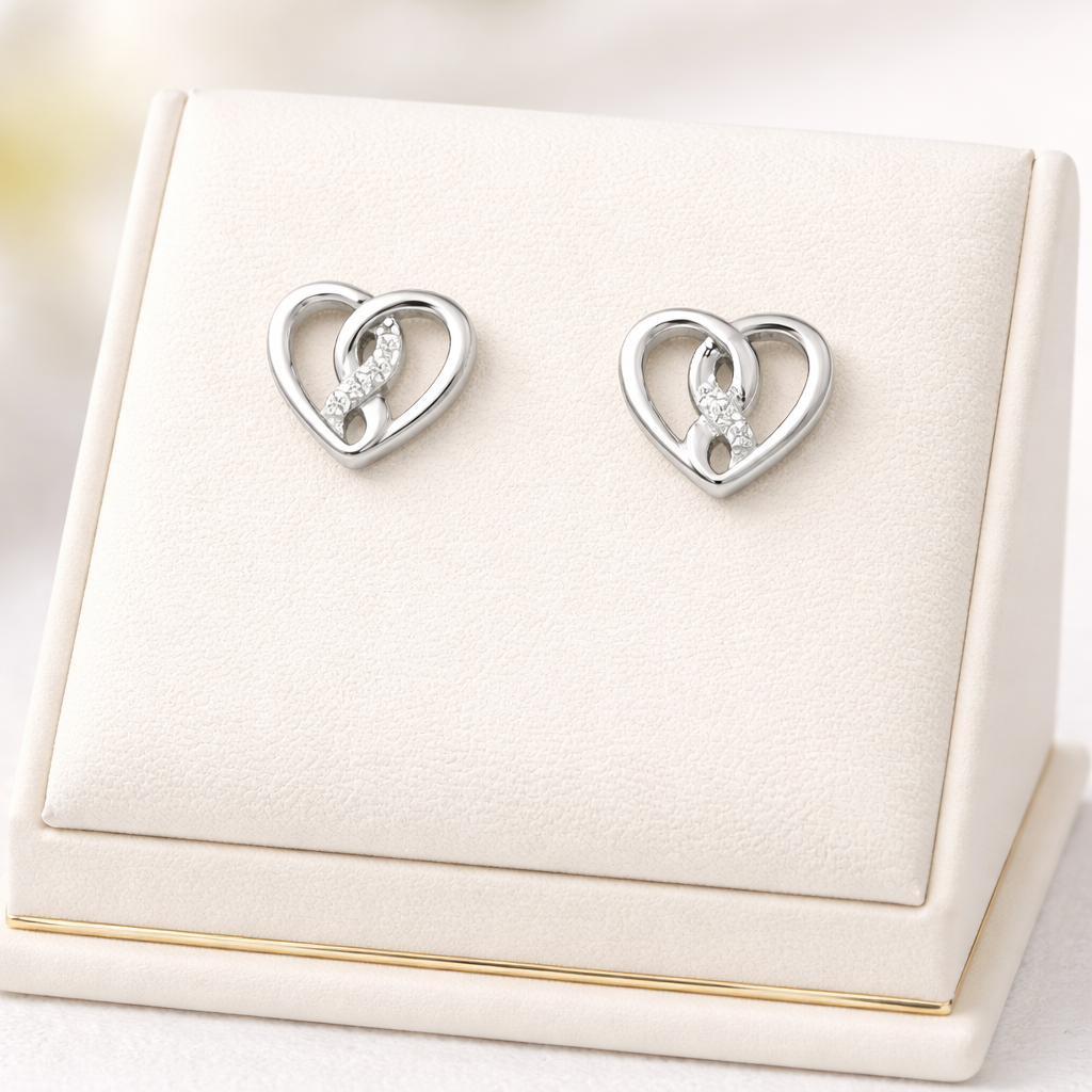 CZ Celtic Heart Stud Earrings Sterling Silver for Women - Melchior Jewellery 