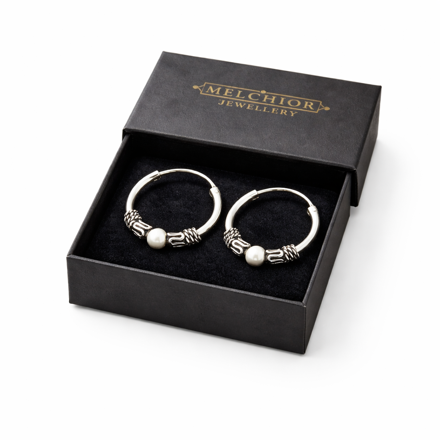 Sterling Silver 14mm Oxidized Bali Hoop Earrings - Melchior Jewellery 