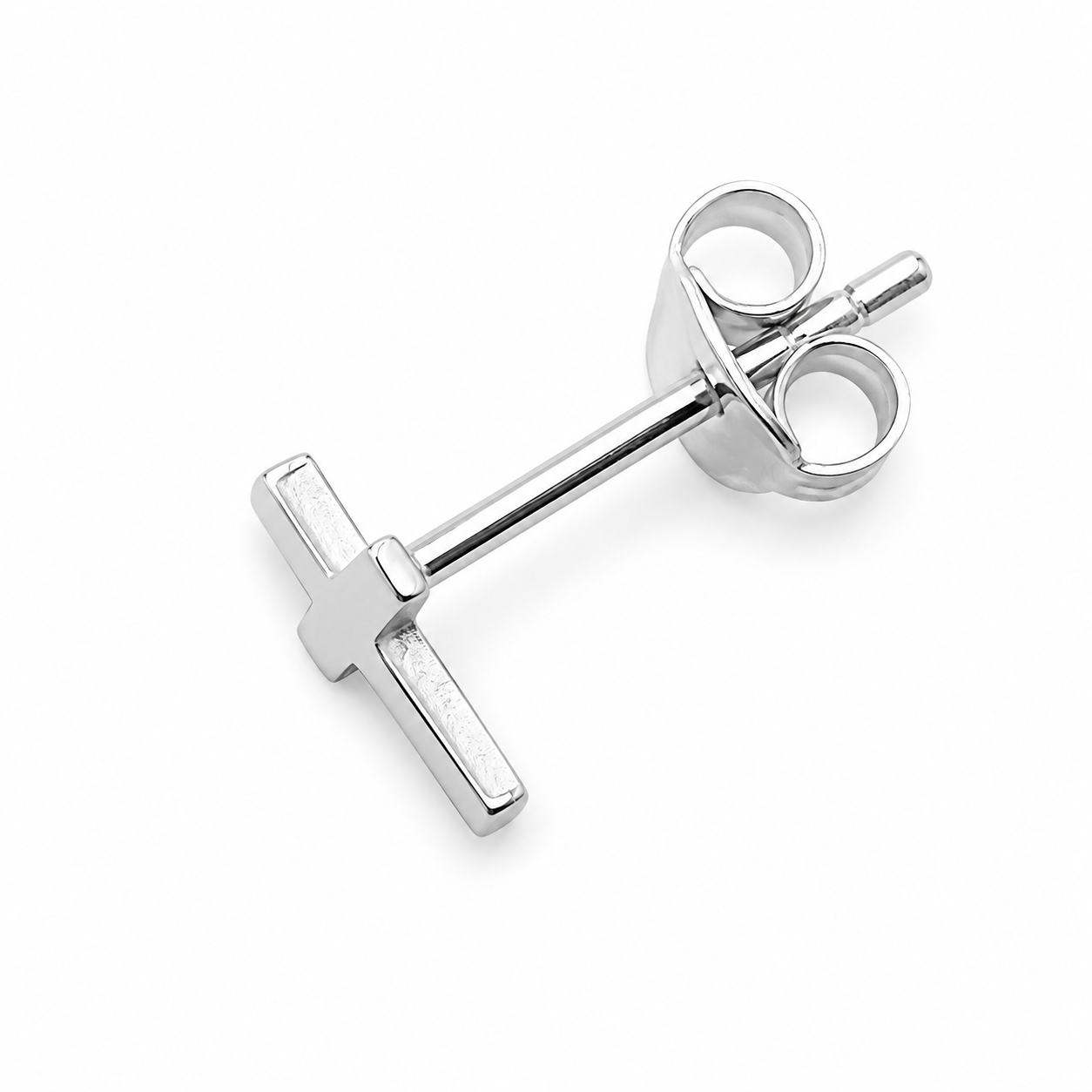 Sterling Silver Mens Single Small Cross Stud Earring