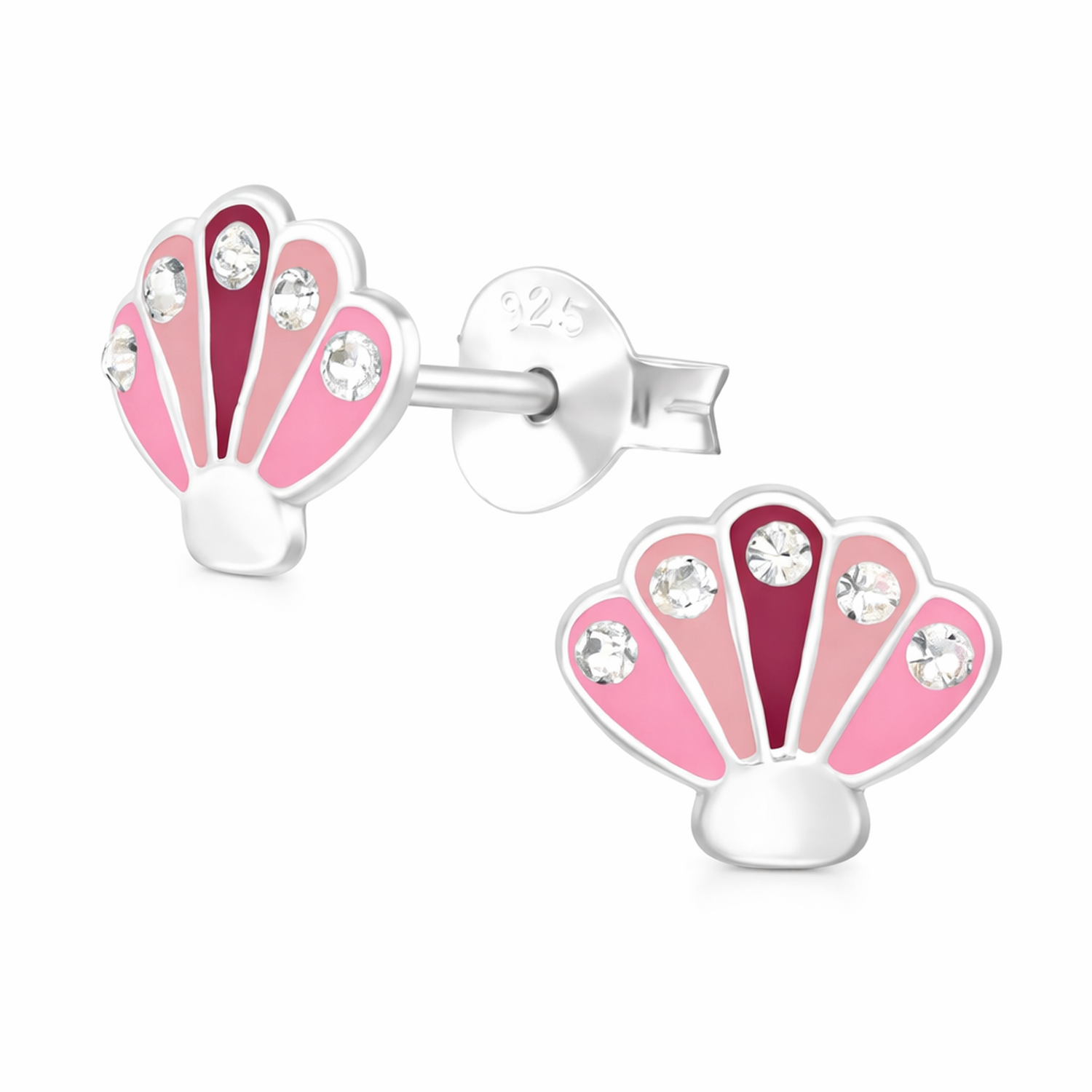 Childrens Sterling Silver CZ Pink Shell Stud Earrings - Melchior Jewellery 