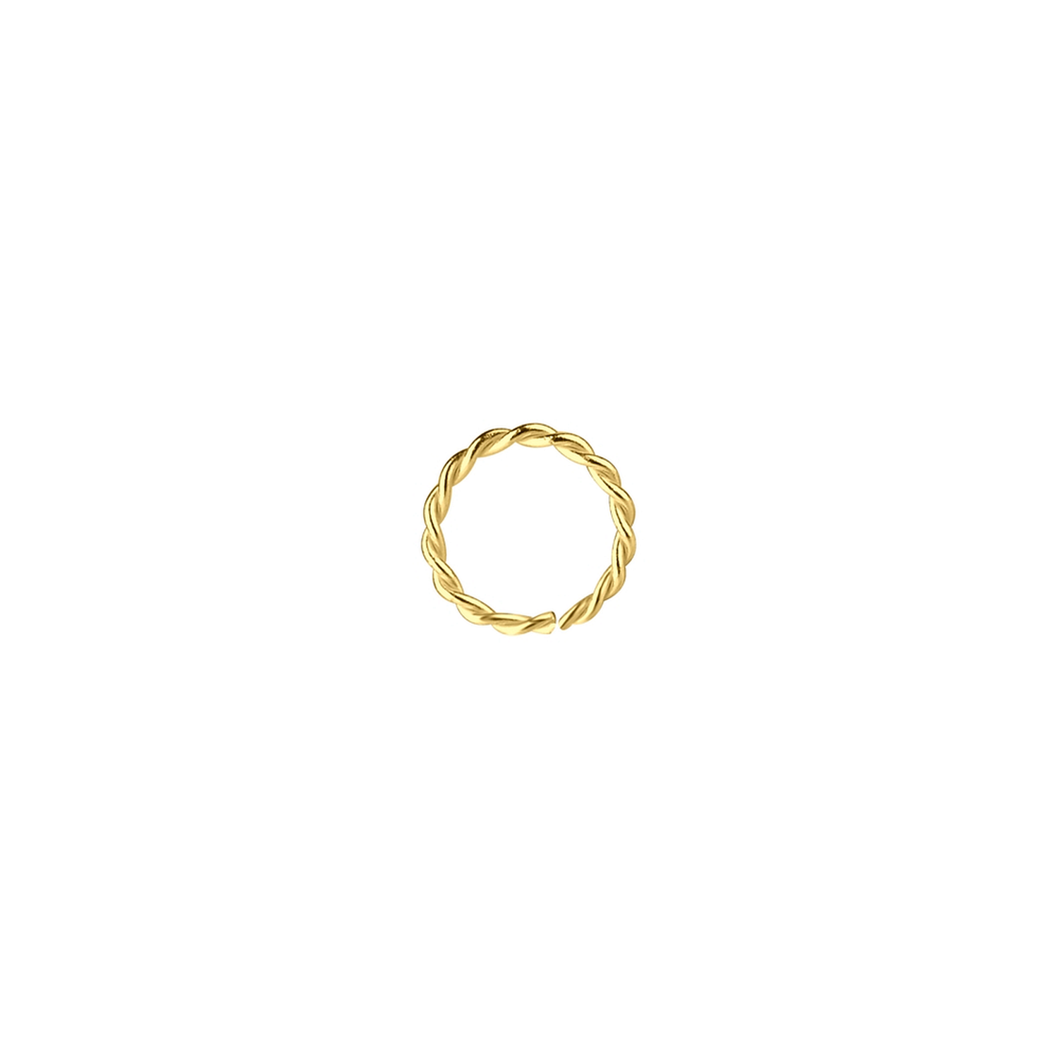 A thin gold twisted rope ring centered on a plain white background.