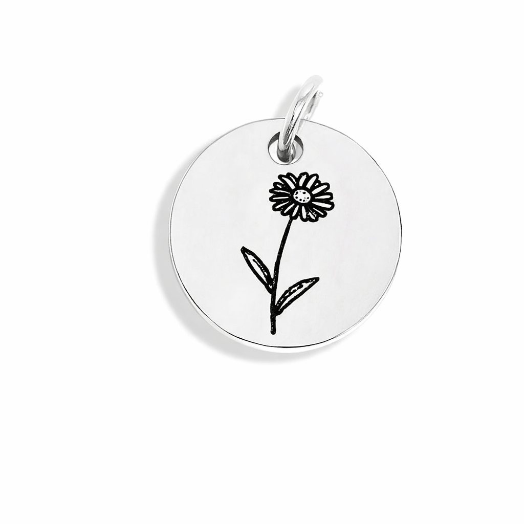 Stainless Steel Engraved Birth Flower Pendant Charm - Melchior Jewellery 
