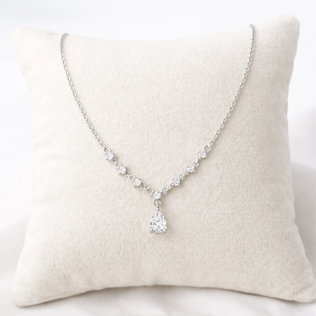 Sterling Silver Bridal Cubic Zirconia Necklace - Melchior Jewellery 