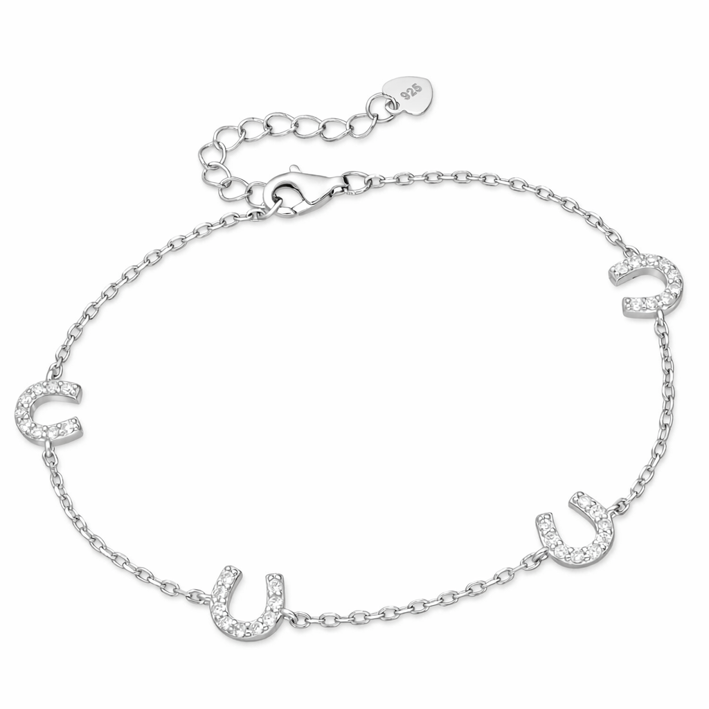 Sterling Silver Horseshoe Charm Bracelet with Sparkling Accents