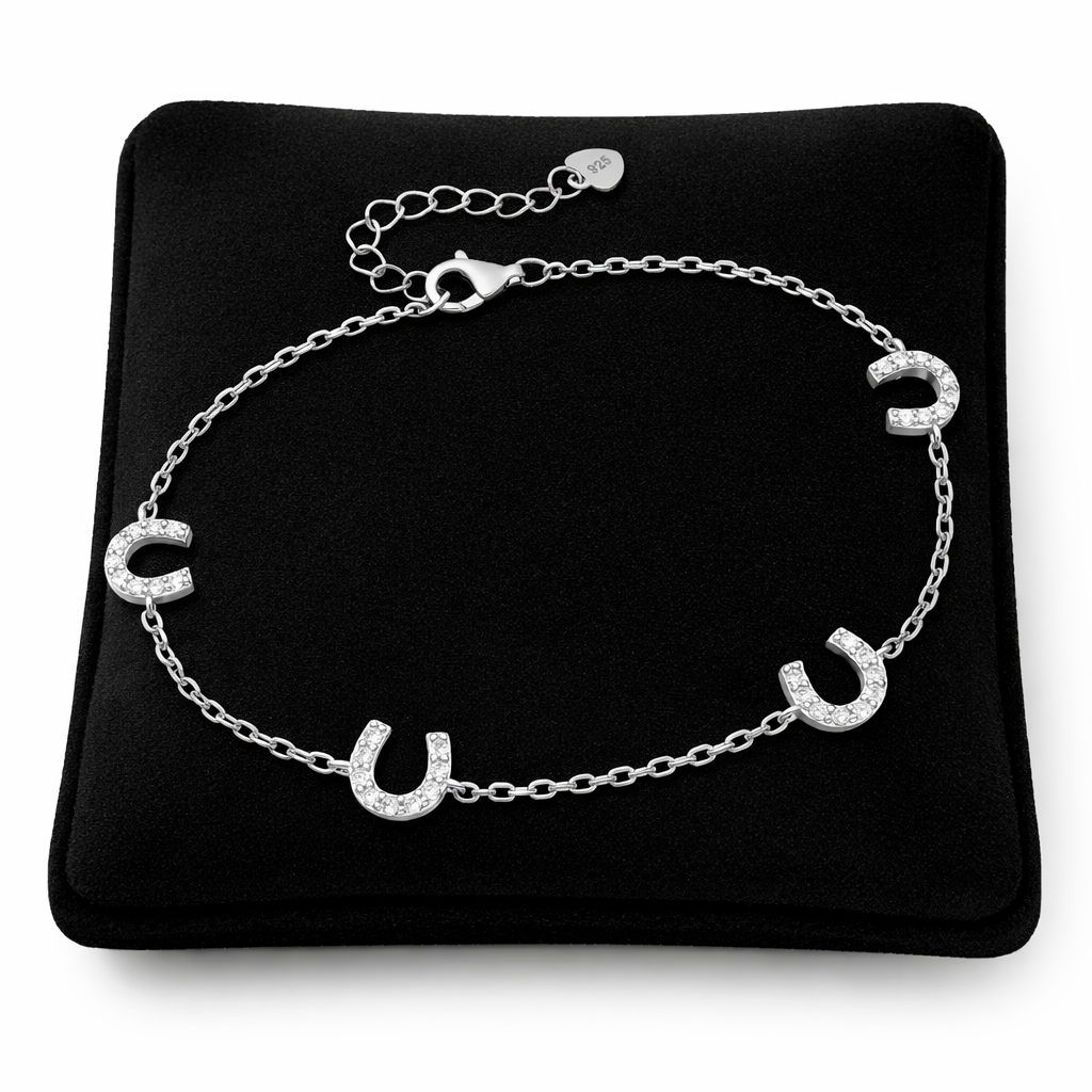 Sterling Silver Horseshoe Charm Bracelet with Sparkling Accents