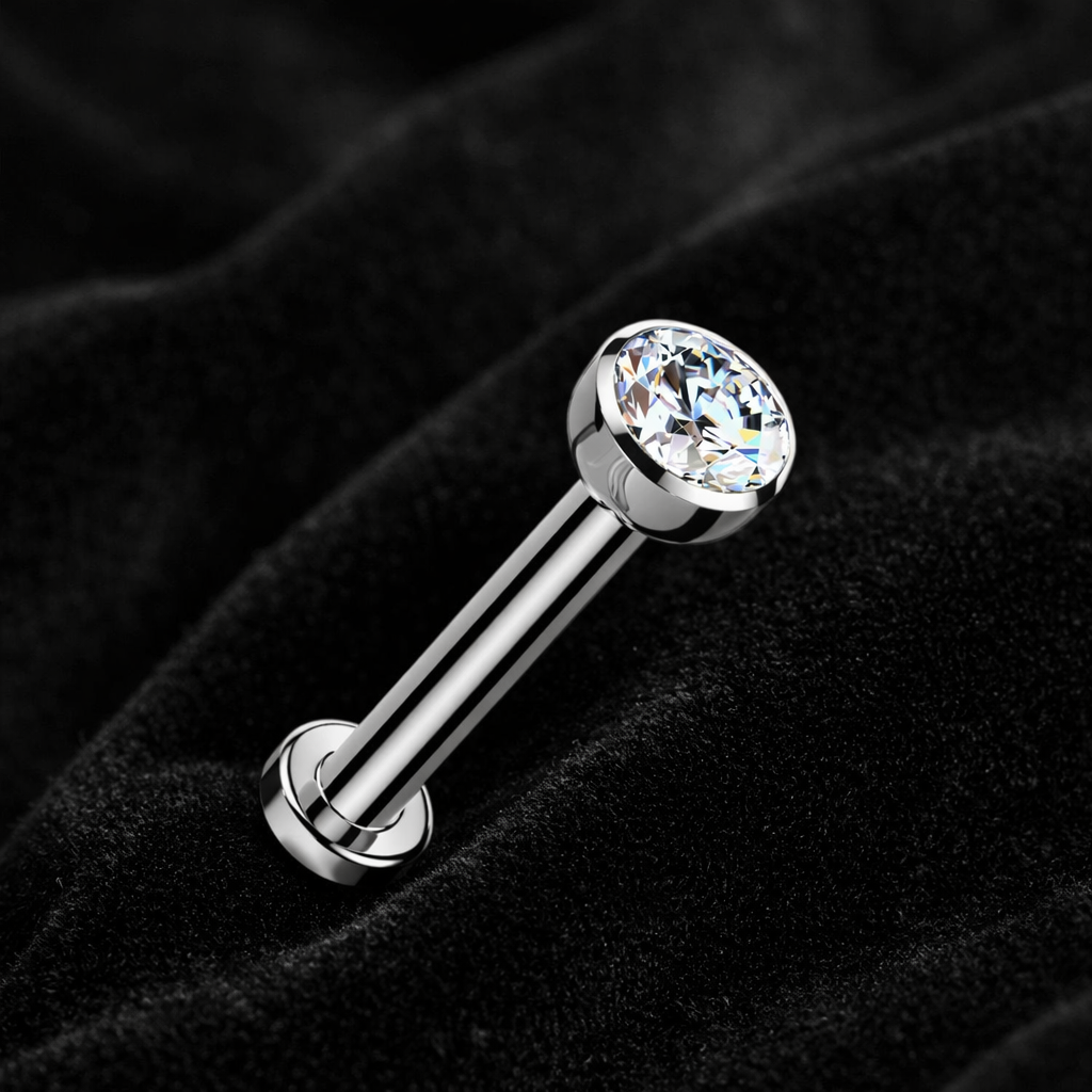 Threadless Titanium Labret Bezel CZ Ball Top- Choose your Size - Melchior Jewellery 