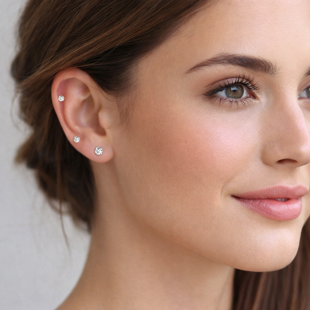 Titanium 3mm Round CZ Stud Cartilage Screw Back Earrings - Melchior Jewellery 