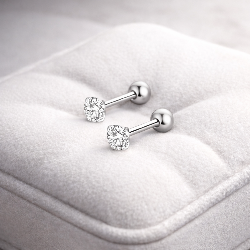 Titanium 3mm Round CZ Stud Cartilage Screw Back Earrings - Melchior Jewellery 
