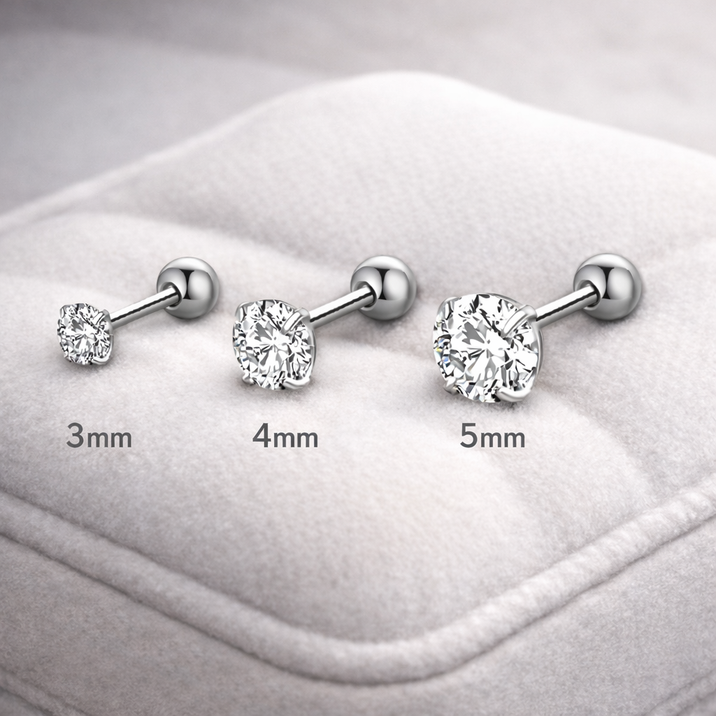 Titanium 3mm Round CZ Stud Cartilage Screw Back Earrings - Melchior Jewellery 