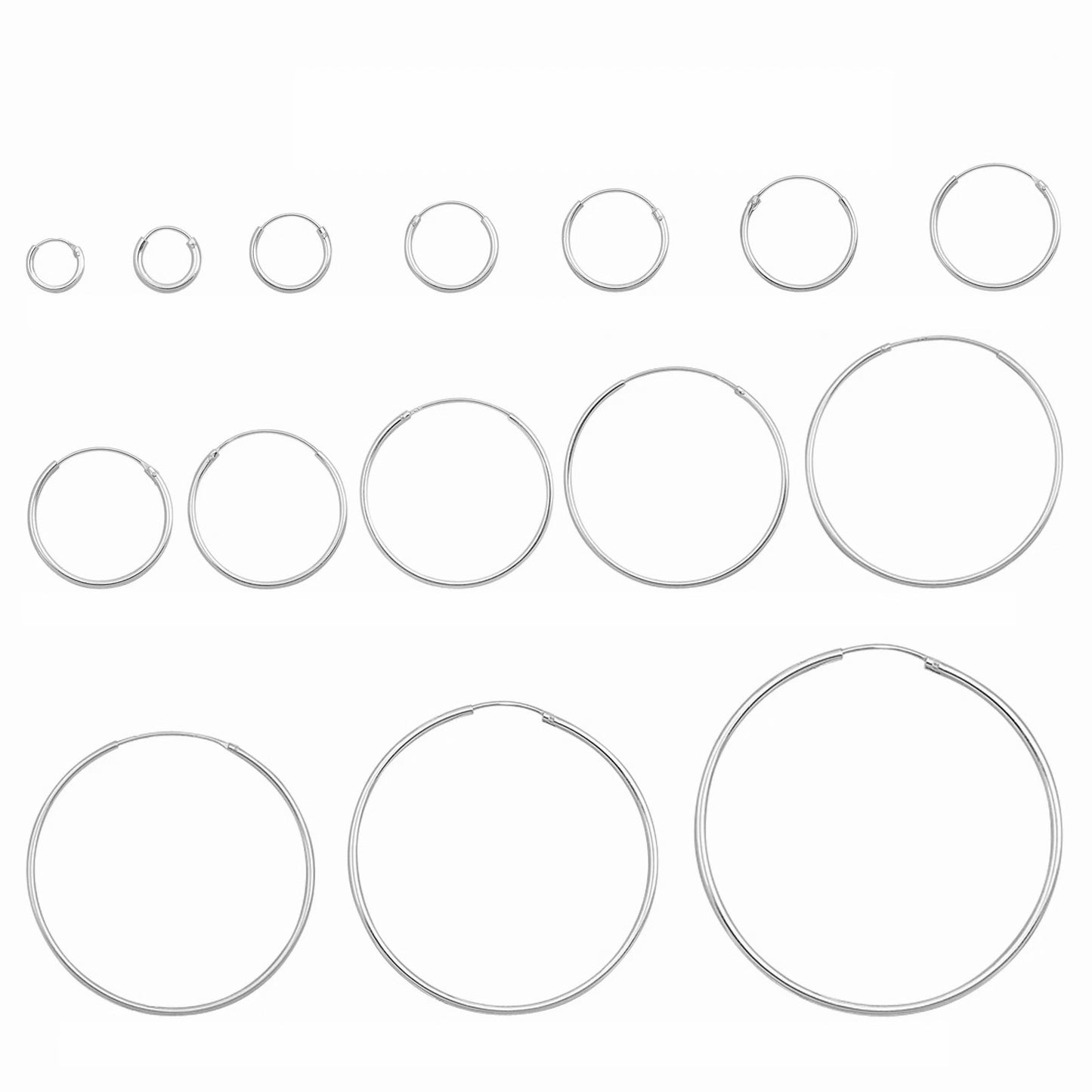 Melchior Jewellery sterling silver hoop earrings assortment showing multiple pairs in graduated sizes for everyday wear