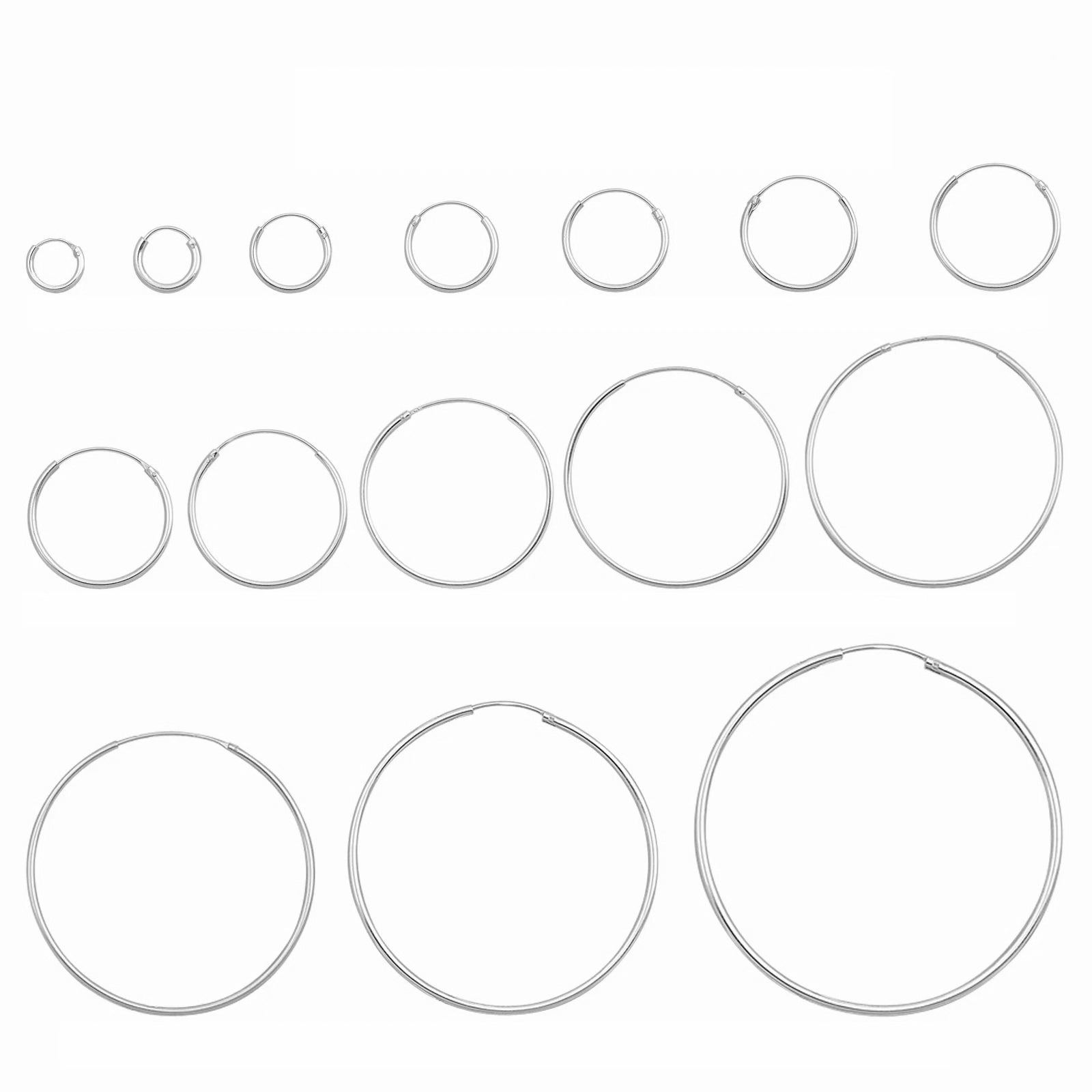 Melchior Jewellery sterling silver hoop earrings assortment showing multiple pairs in graduated sizes for everyday wear