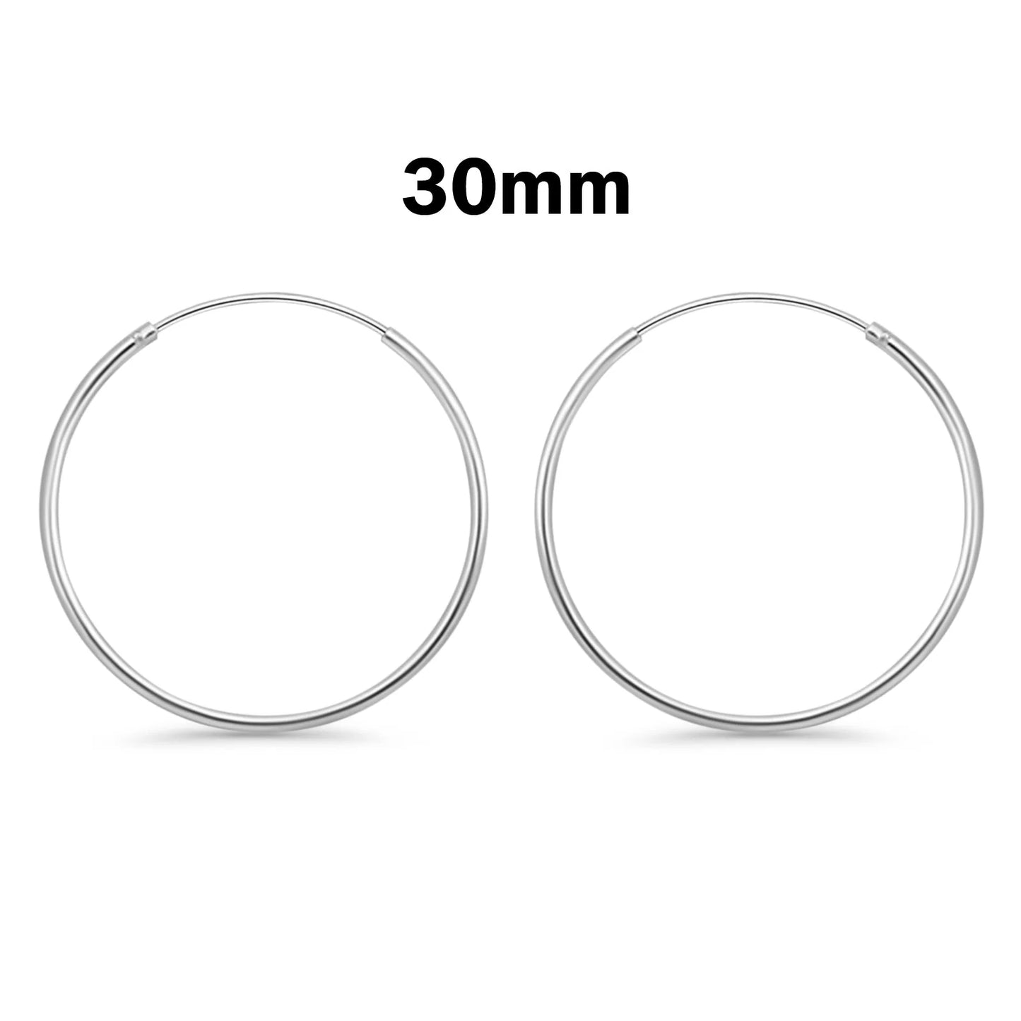 Sterling Silver 1.2mm Rhodium Plated Hoop Earrings - Choose your Size