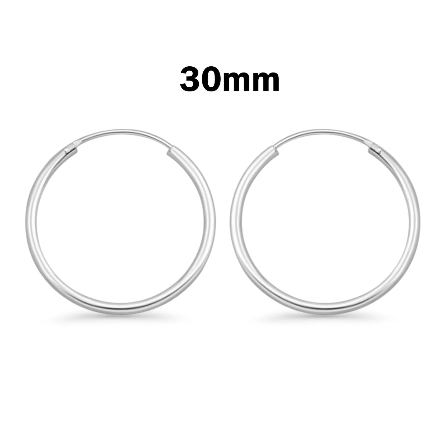 Sterling Silver 2mm Thick Rhodium Plated Hoop Earrings - Choose your Size