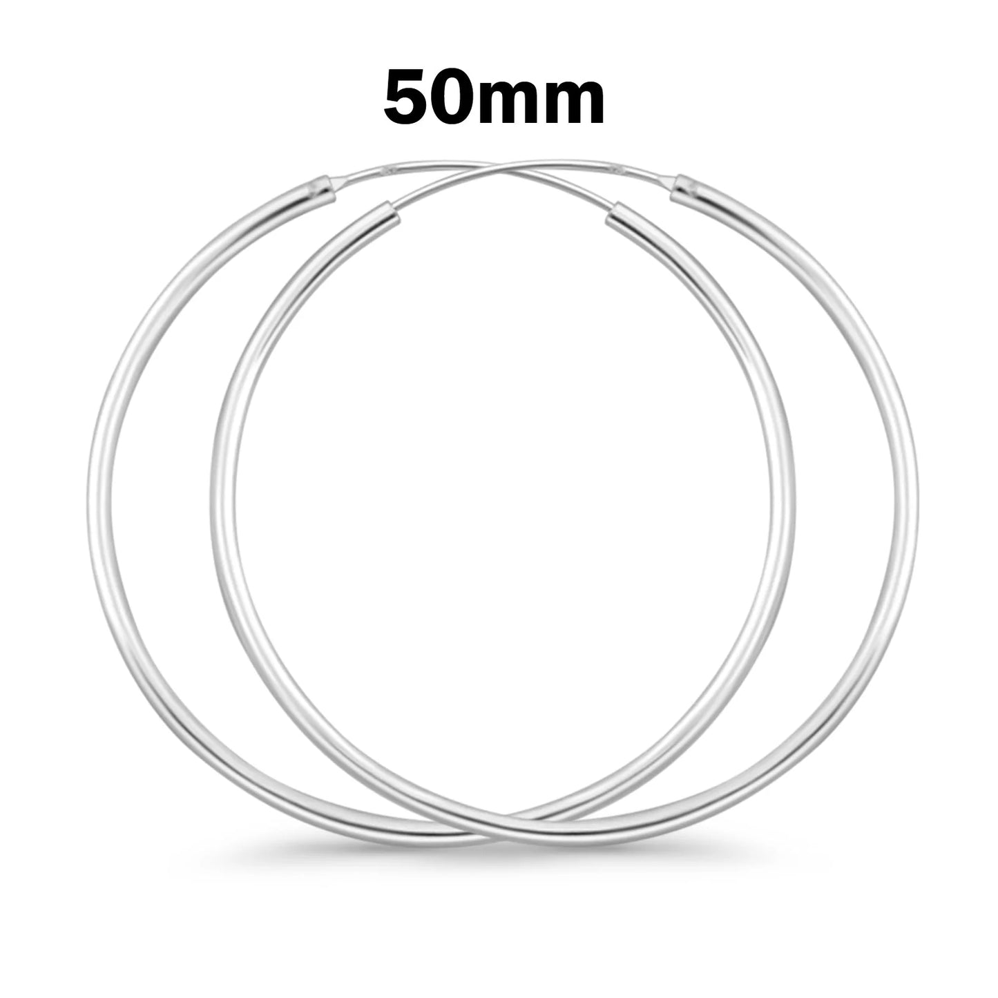 Sterling Silver 2mm Thick Rhodium Plated Hoop Earrings - Choose your Size