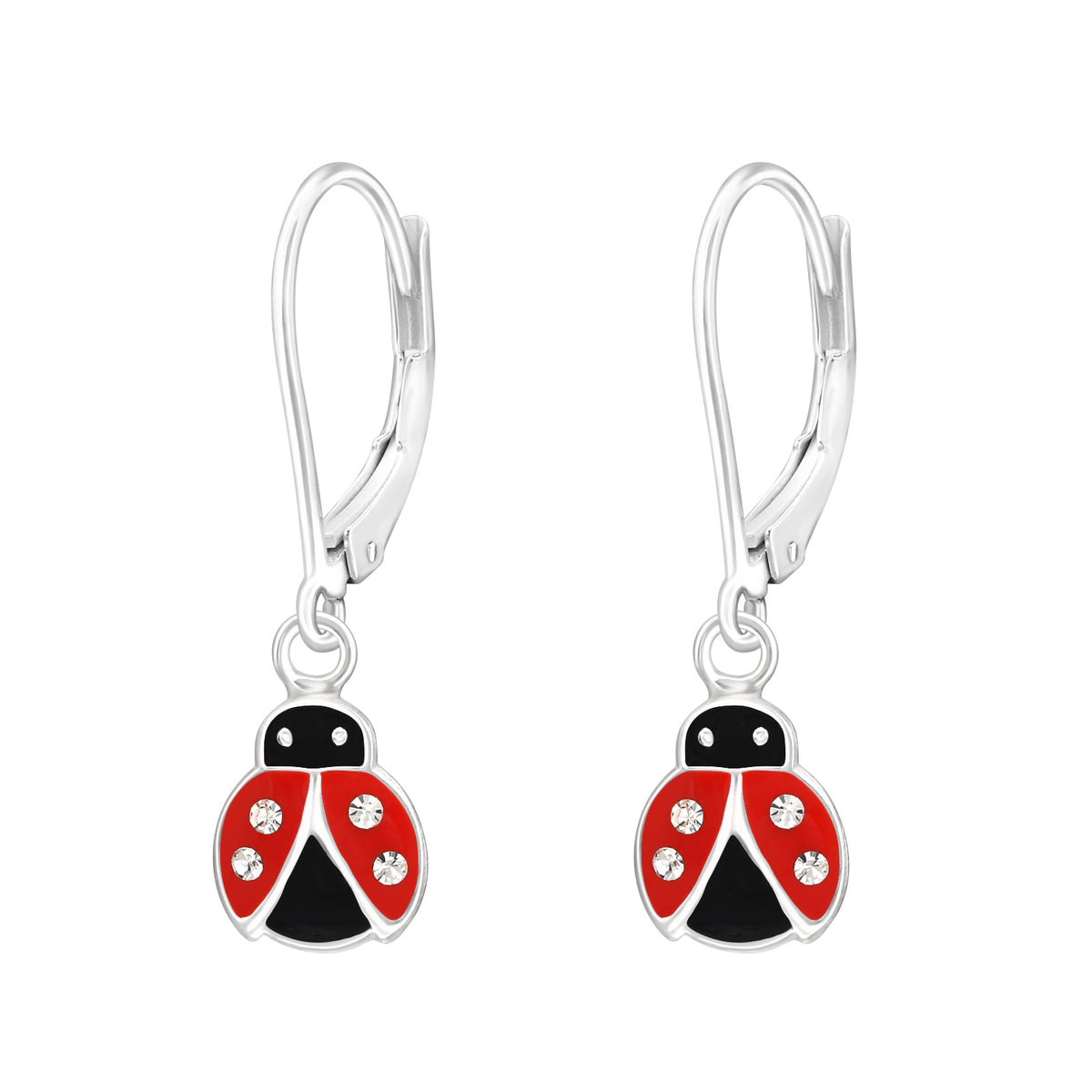 Girls sterling silver ladybird leverback CZ earrings