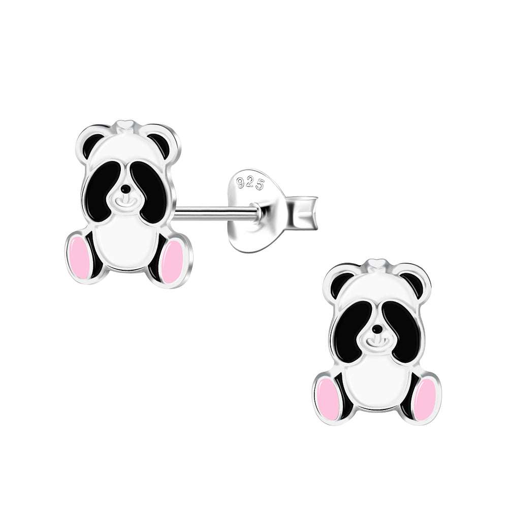 Sterling Silver Hypoallergenic Kids Panda Stud Earrings
