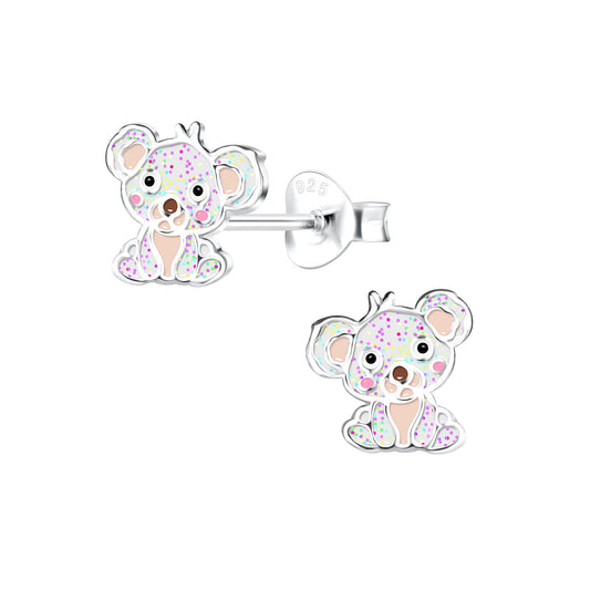 Childrens Sterling Silver Sparkly Koala Bear Stud Earrings - Melchior Jewellery 