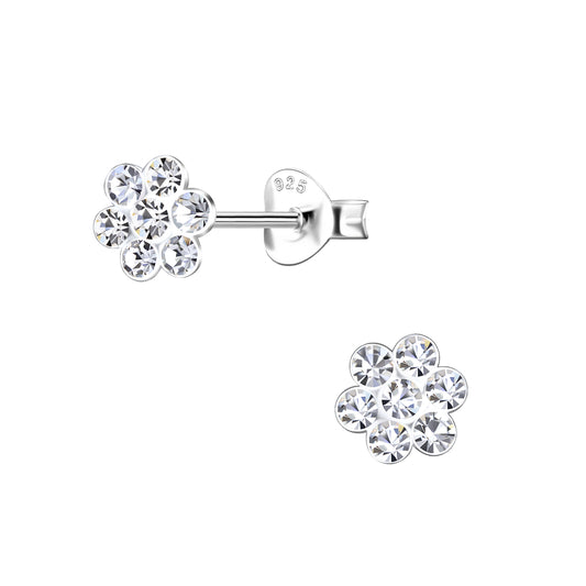 Sparkly Flower Stud Earrings for Girls Silver - Melchior Jewellery 
