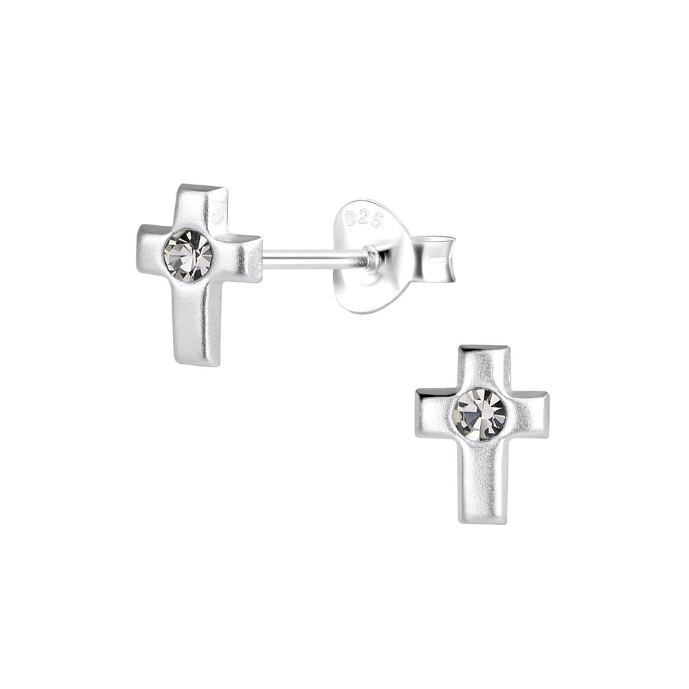 Sterling Silver CZ Cross Stud Kids Earrings