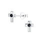 Sterling Silver Black CZ Cross Stud Girls Earrings