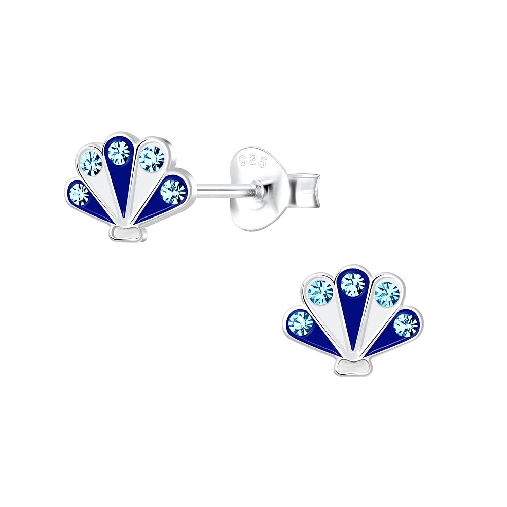 Childrens Sterling Silver CZ Shell Stud Earrings