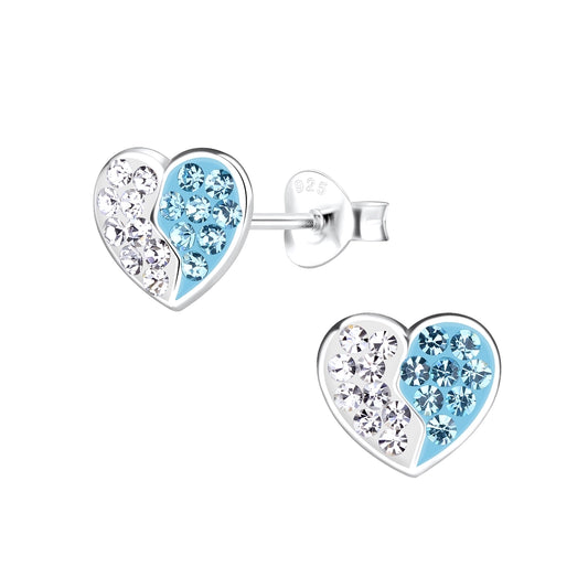 Sterling Silver Blue Sparkle Heart Girls Earrings