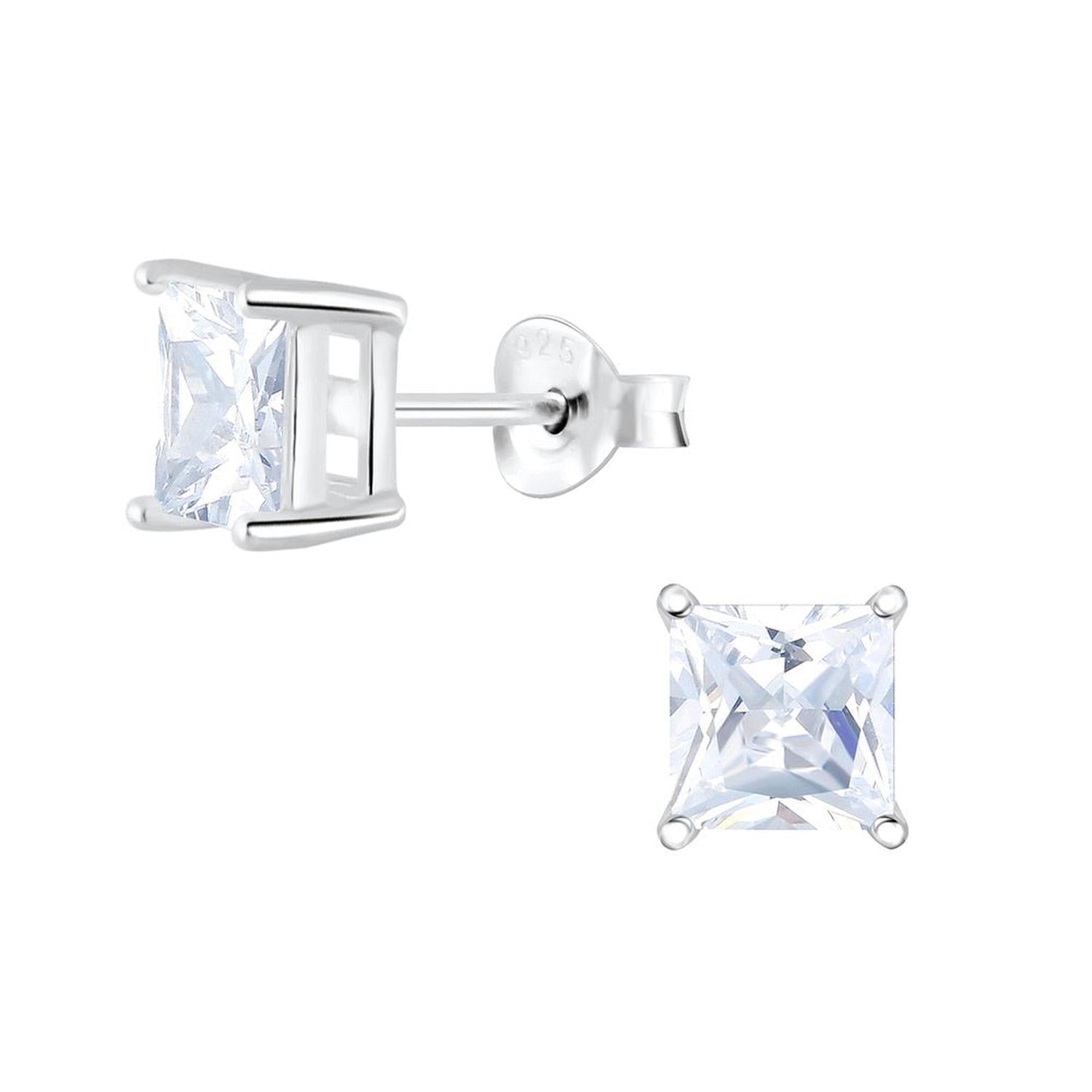 Sterling Silver Square 6mm CZ Stud Earrings - Choose Your Colour - Melchior Jewellery 