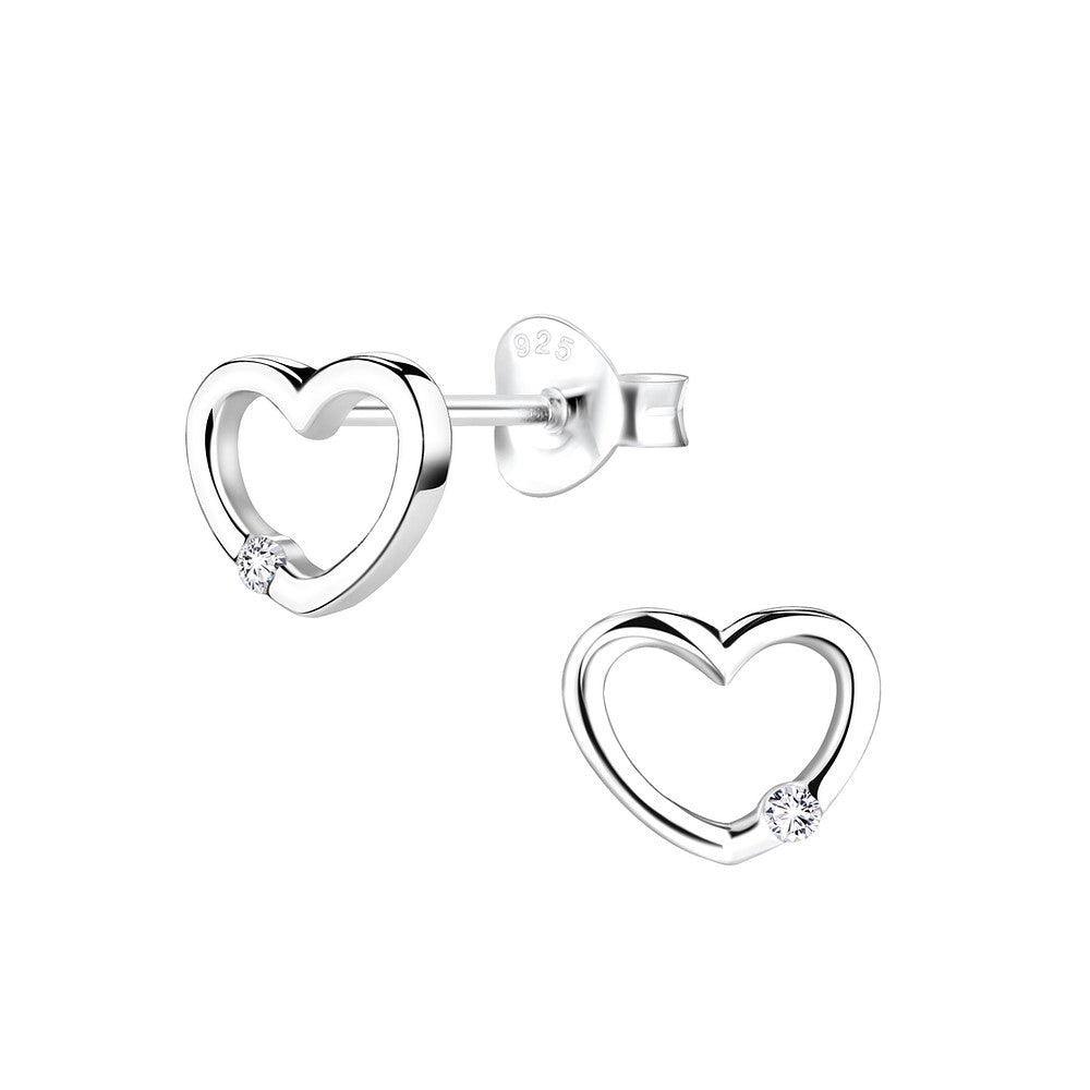 Sterling Silver Small Heart CZ Stud Earrings
