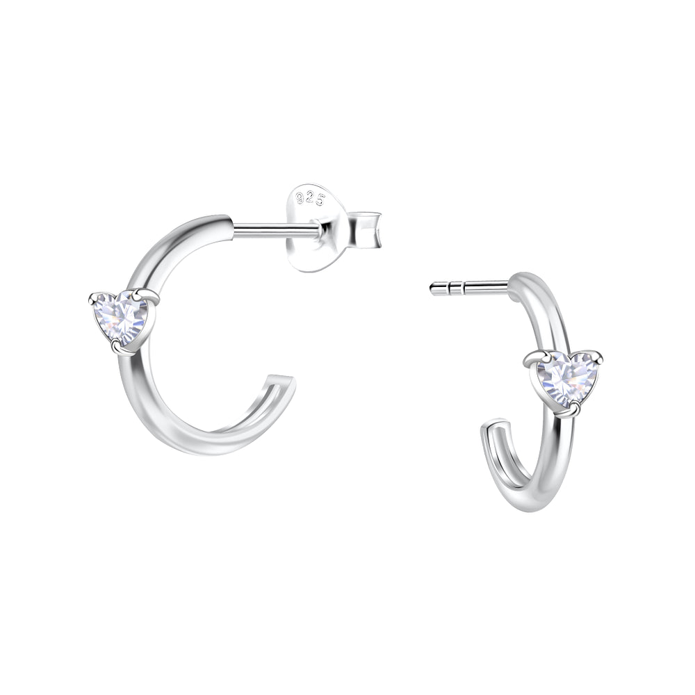 Sterling Silver Heart Half Hoop Earrings