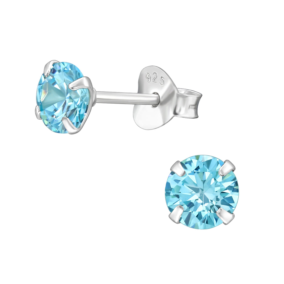 March aquamarine sterling silver birthstone stud earrings