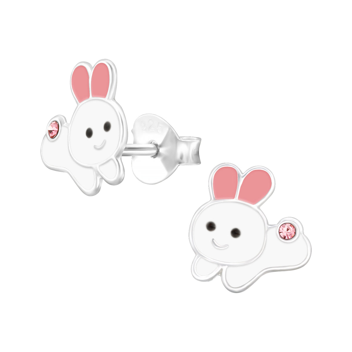 Girls sterling silver bunny rabbit stud earrings