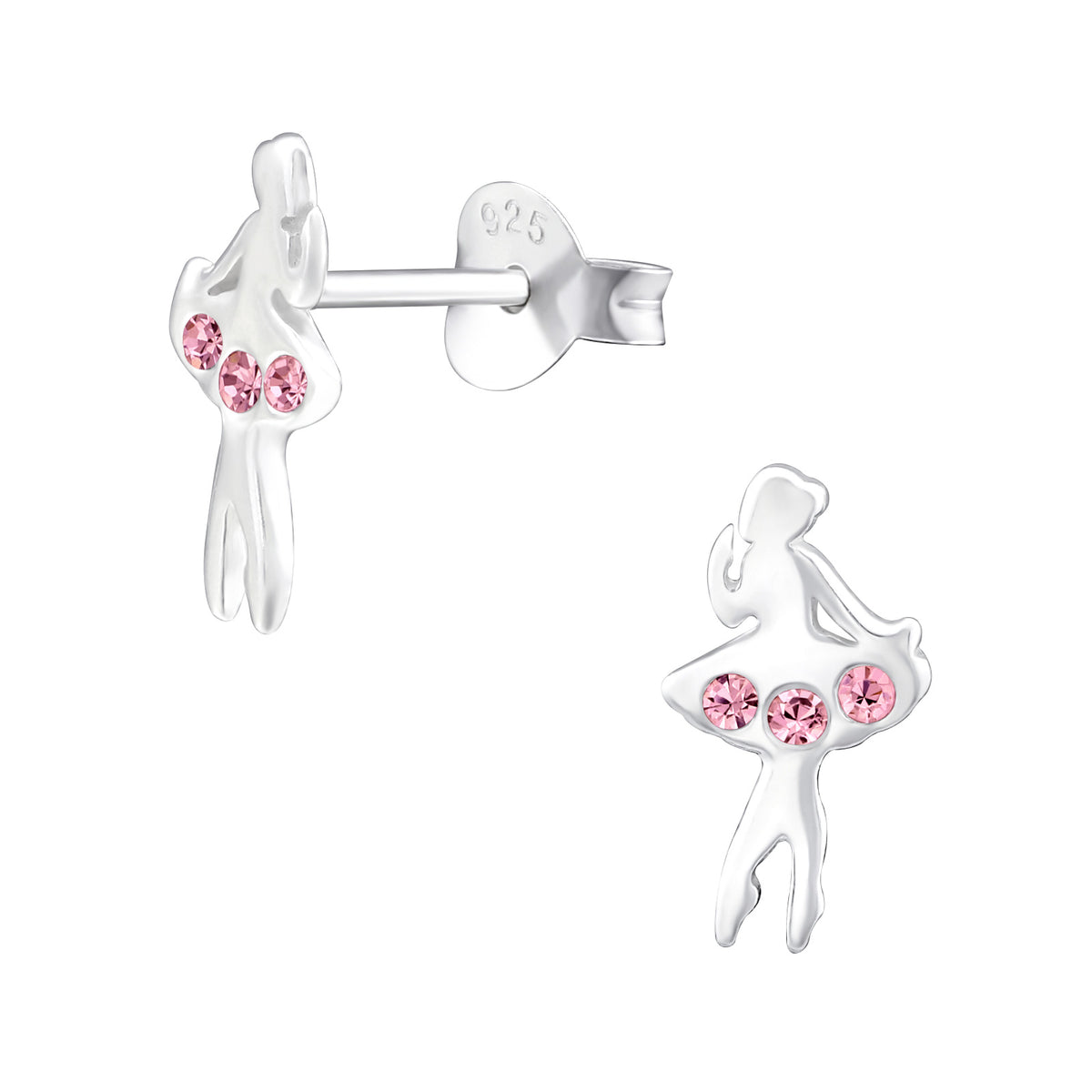 Girls sterling silver ballerina crystal stud earrings
