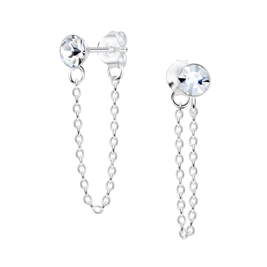 Sterling Silver Clear Crystal Chain Stud Earrings