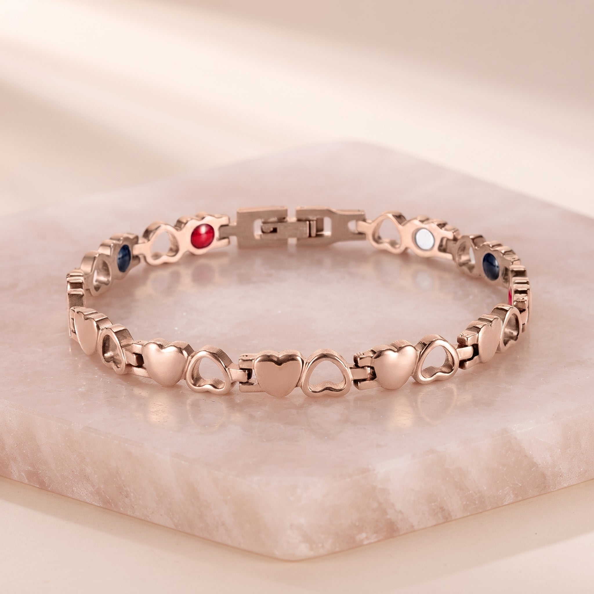 Melchior Jewellery women's rose gold 4-in-1 heart magnetic bracelet with open and solid heart links
