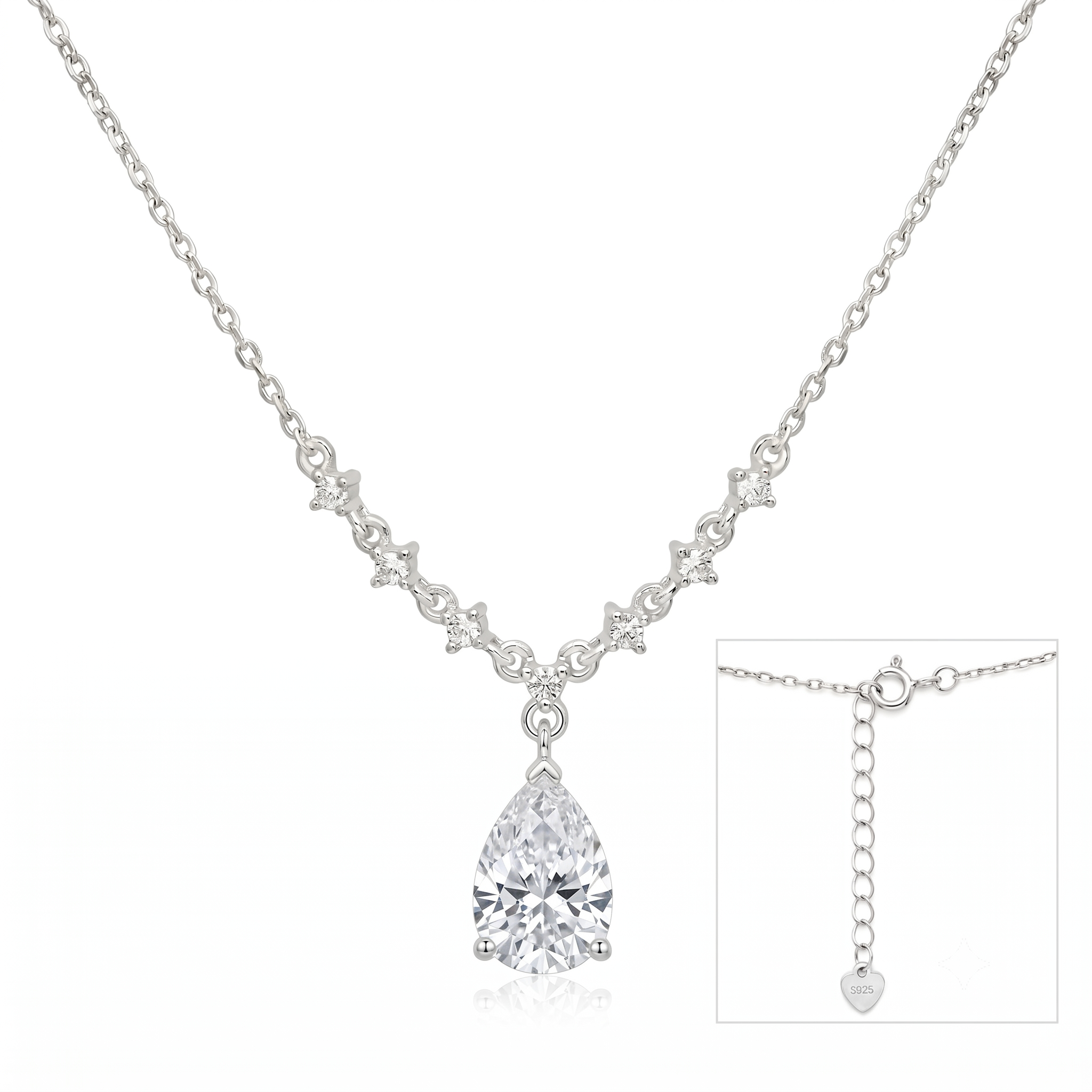 Sterling Silver Bridal Cubic Zirconia Necklace - Melchior Jewellery 