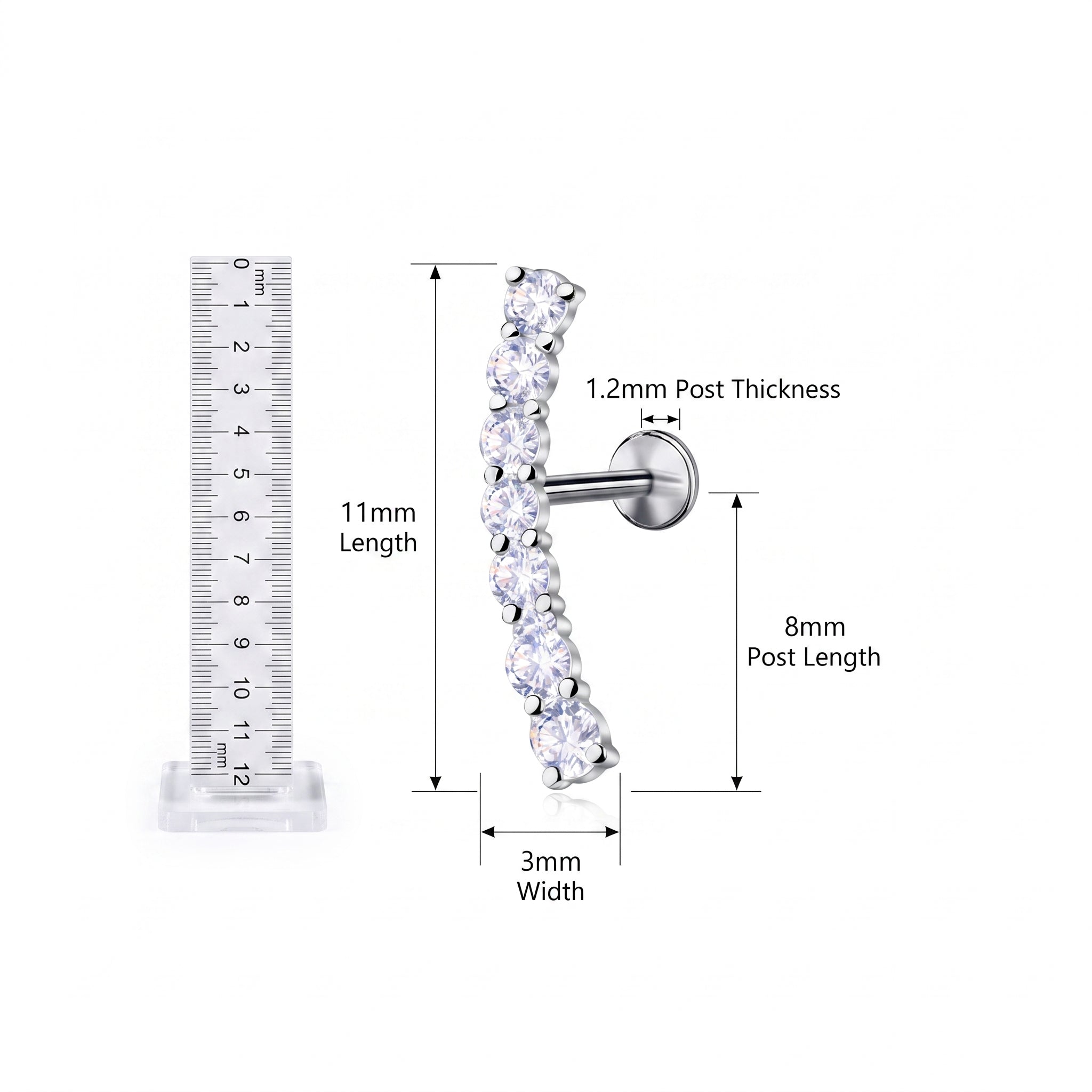 Curved silver titanium labret ear piercing jewellery