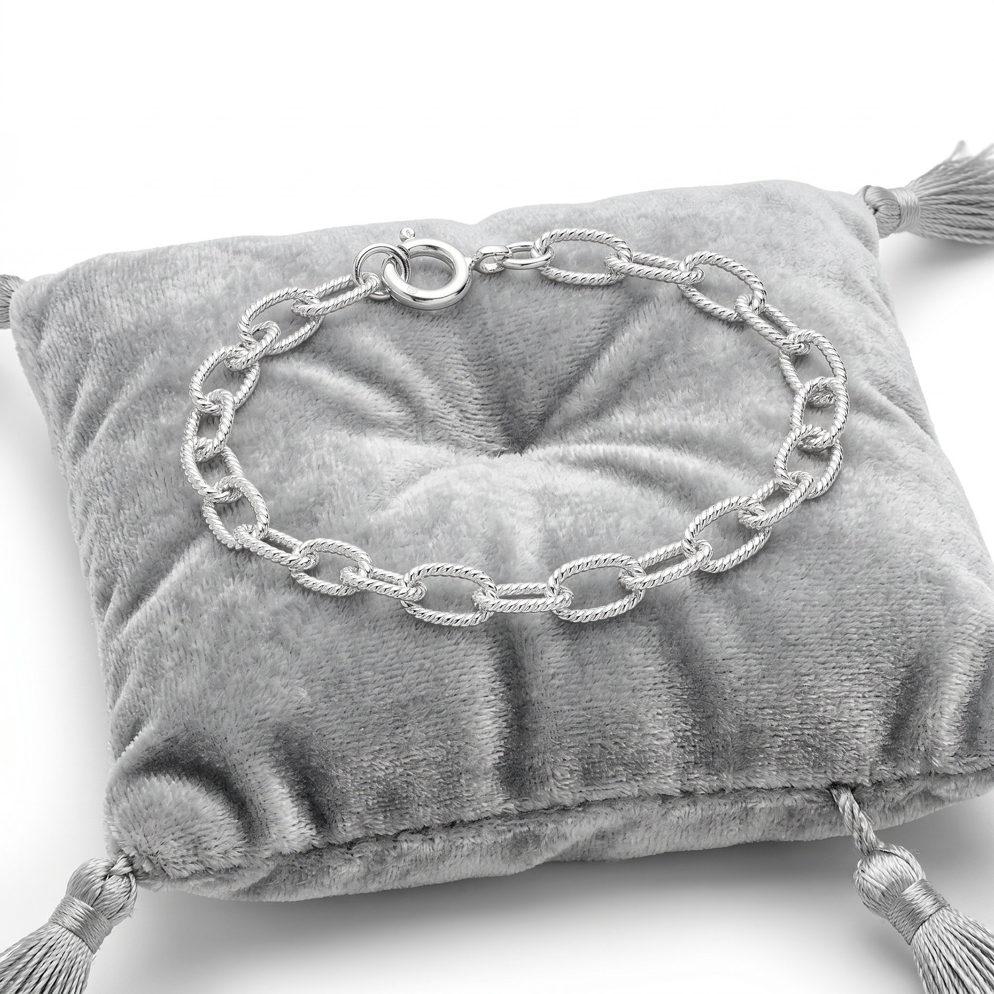 925 Sterling Silver Textured Paperclip Chain Bracelet