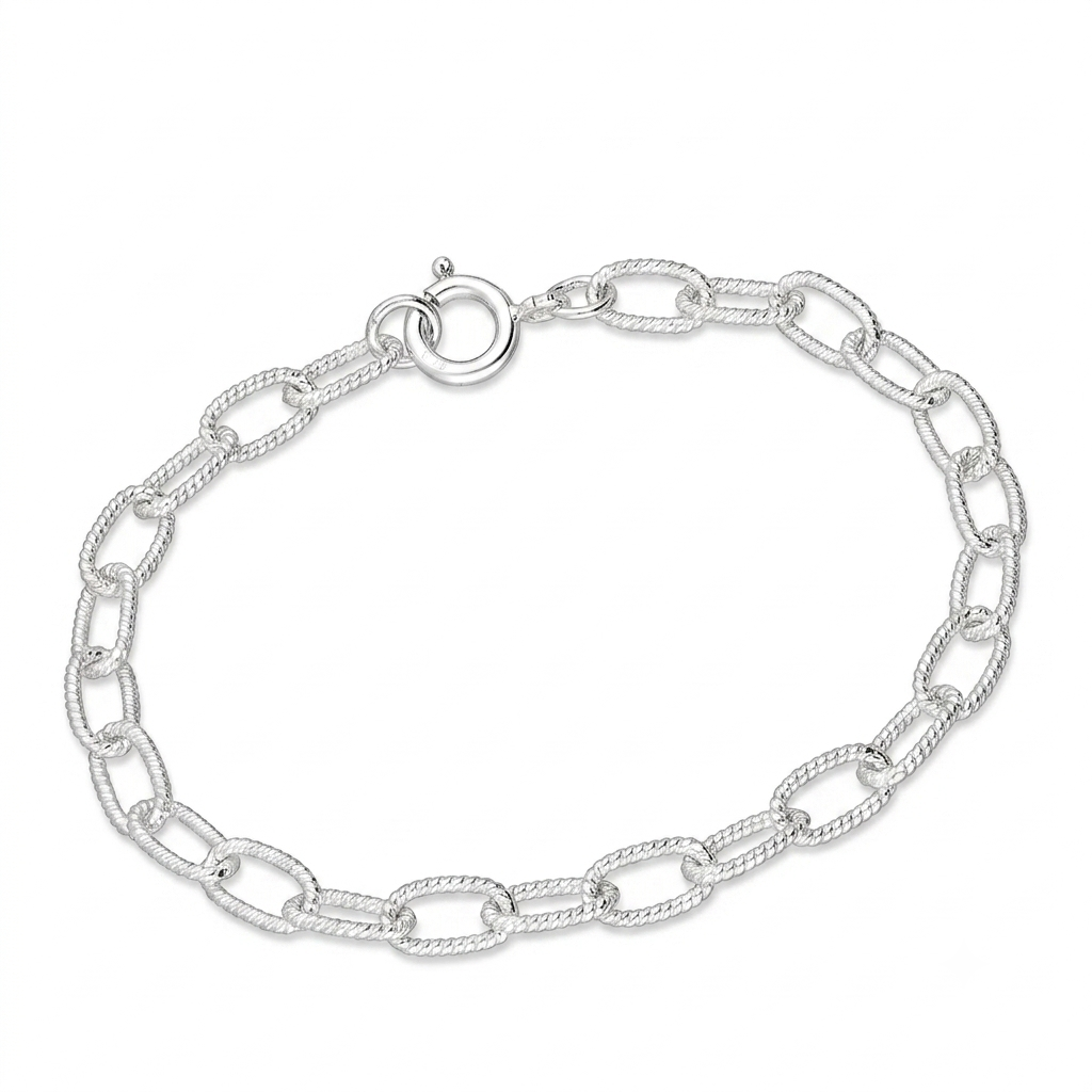 925 Sterling Silver Textured Paperclip Chain Bracelet
