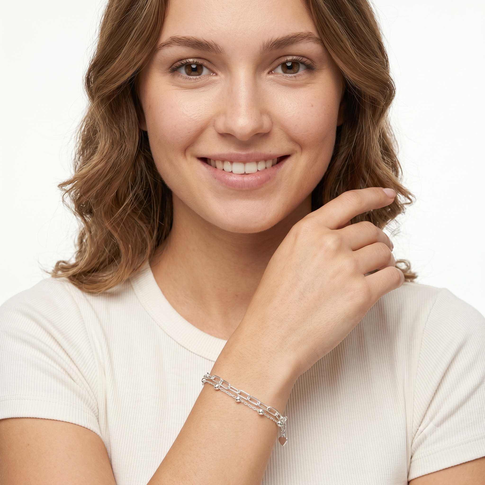 925 Sterling Silver Ball Chain Layered Paperclip Bracelet - Melchior Jewellery 