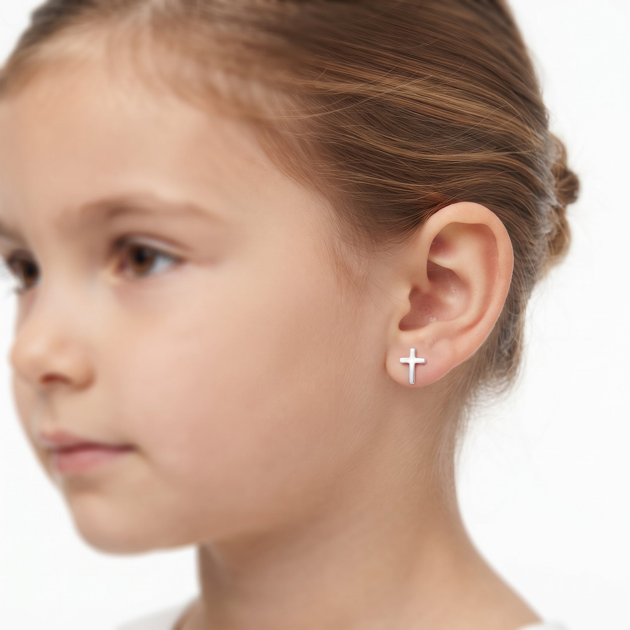 Sterling Silver Cross Screw Back Earrings for Kids - Melchior Jewellery