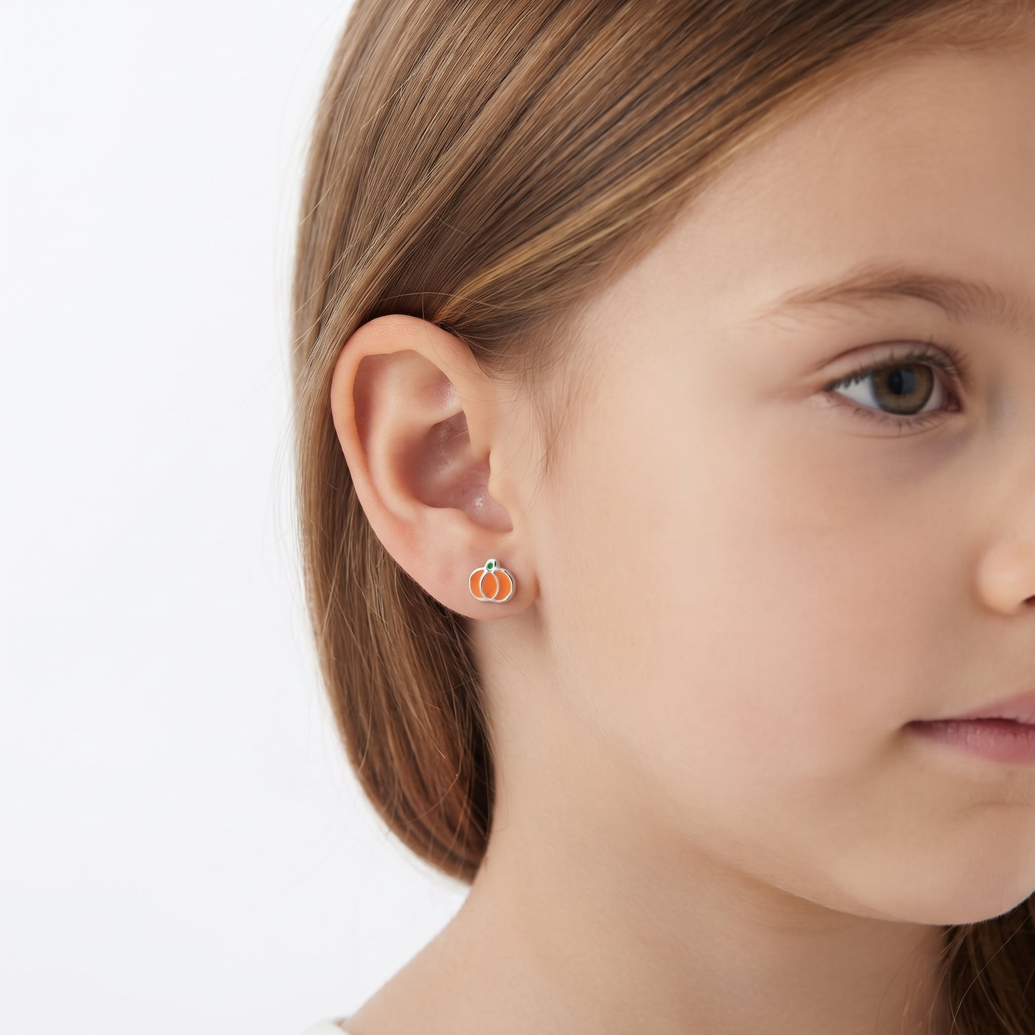 Sterling Silver Pumpkin Stud Earrings for Kids - Melchior Jewellery