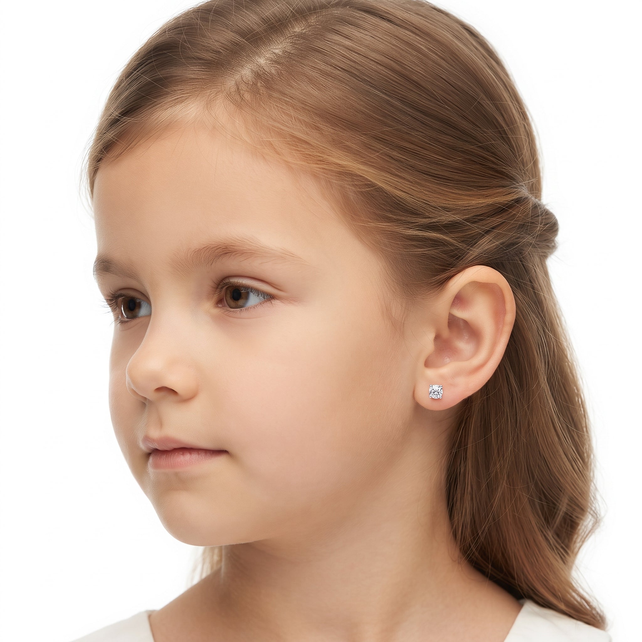 4mm round CZ screw back earrings for kids