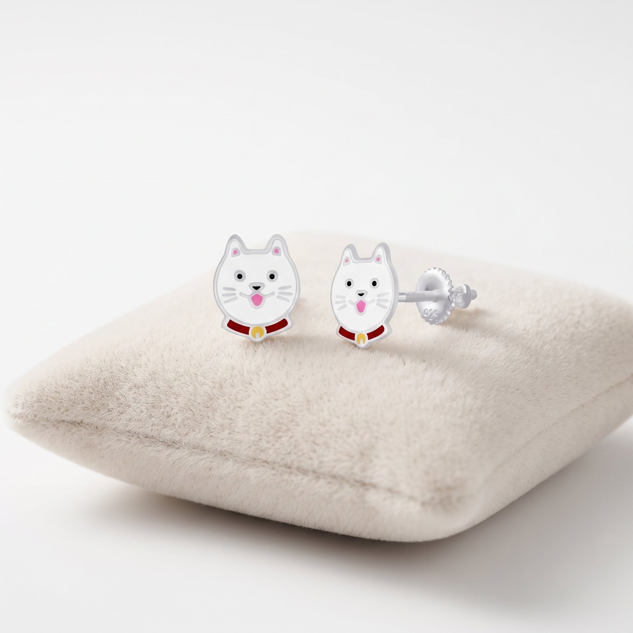 Sterling silver cat screw back earrings for girls