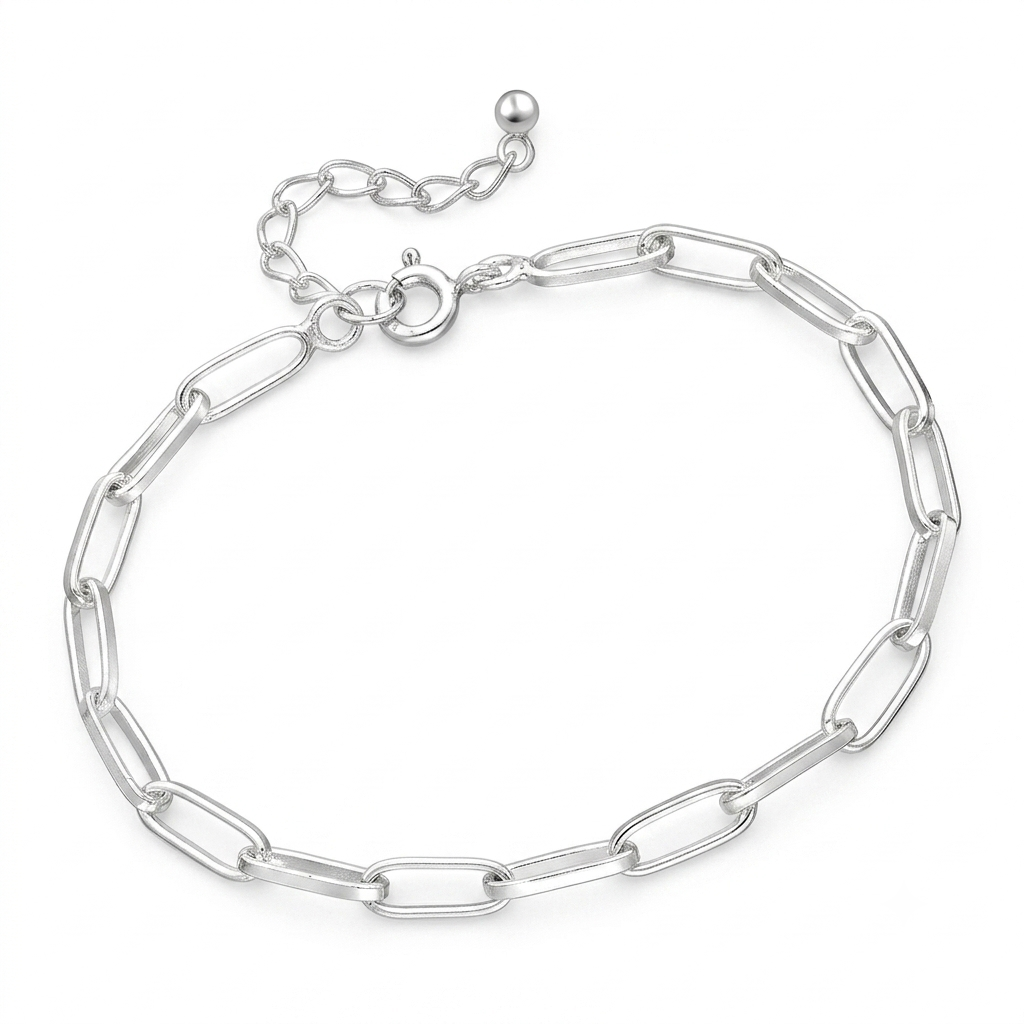 925 Sterling Silver Paperclip Chain Bracelet for Women