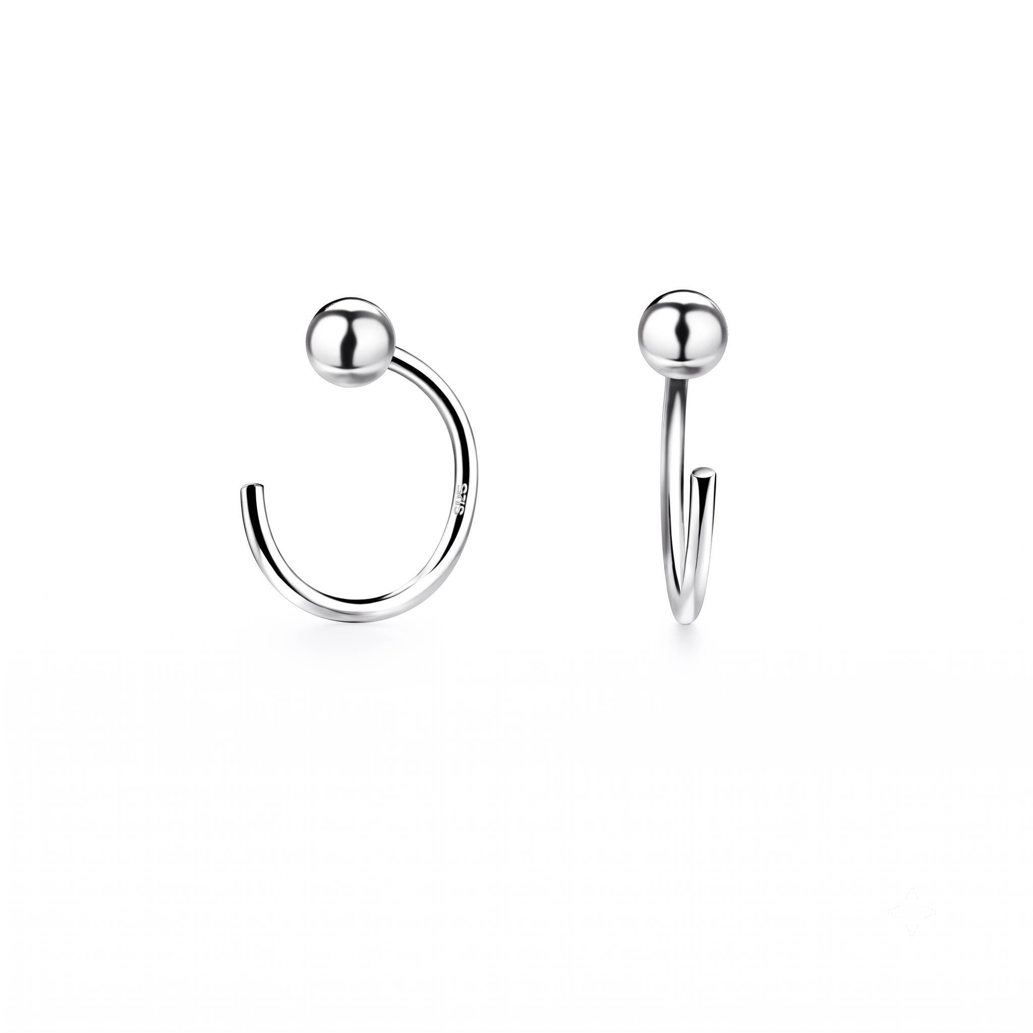 Sterling Silver Pull-Through Ball Ear Huggers - Melchior Jewellery